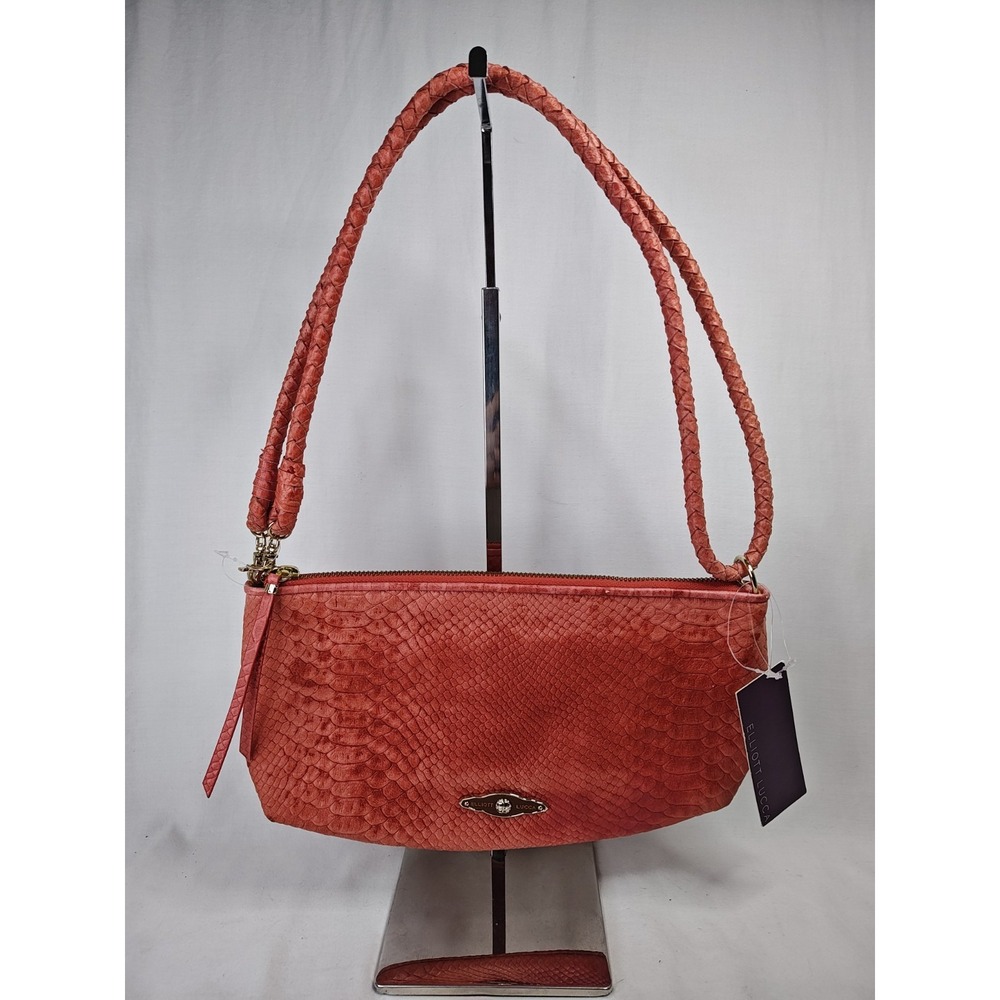 Elliott Lucca 3 Way Demi Exotics Cayenne Leather Shoulder Bag Clutch Purse NWT
